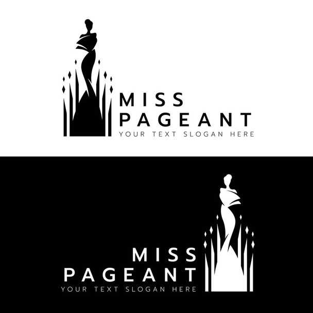 Мисс конкурс логотип с королевой красоты носить платье на хрустальной палкой знак векторного дизайна - Вектор,изображение