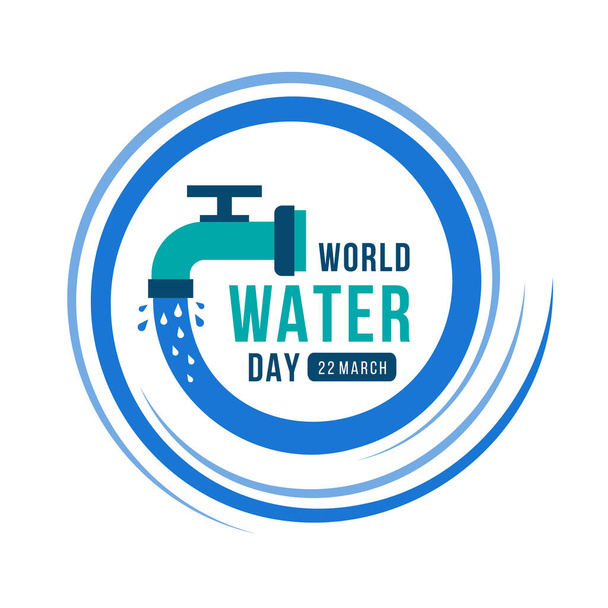 світовий прапор дня води Вода тече з крана в круговій лінії
 - Вектор, зображення