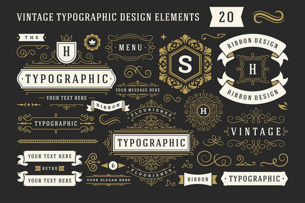 Vintage typographic decorative ornament design elements set vector illustration - Вектор,изображение