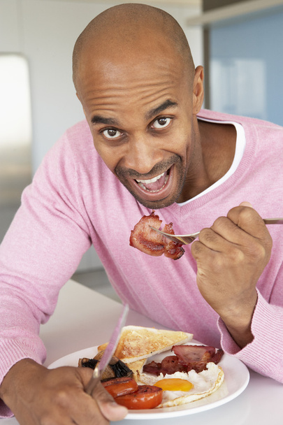 Middle Aged Man Eating Unhealthy Fried Breakfast - Zdjęcie, obraz