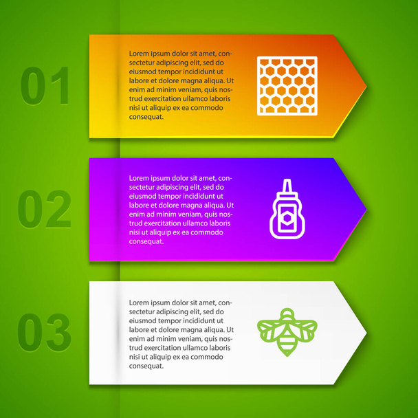 Set line Honeycomb, Jar of honey and Bee. Business infographic template. Vector - Vector, Image