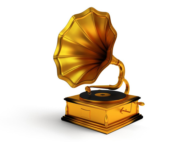 3d gold vintage gramophone isolated on white - Фото, зображення