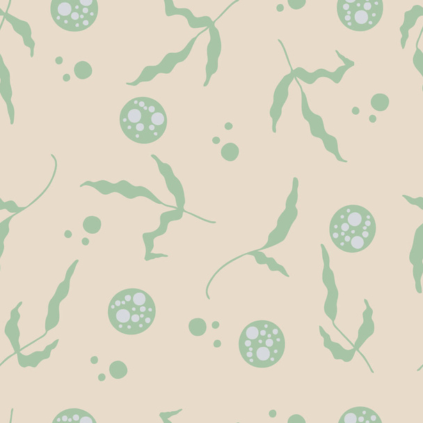Hand drawn vector seamless pattern of marine seaweed and bubbles. Perfect for scrapbooking, textile and prints. - Vector, Image
