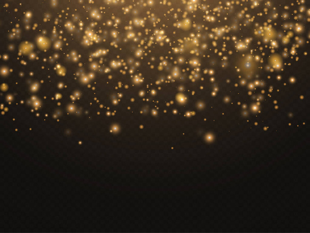Sarı toz yıldız kıvılcımları, Noel ışığı etkisi. - Vektör, Görsel