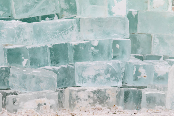 Texture ice wall, ice blocks brick wall background. - Photo, Image