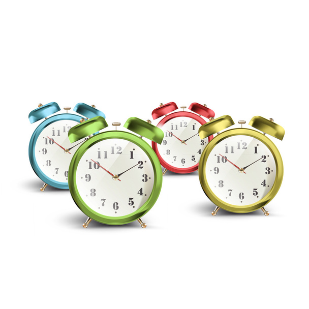 Ensemble d'horloges de table vintage colorées sur fond blanc isolé
 - Vecteur, image