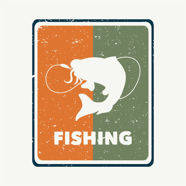 logo design fishing with cat fish silhouette vintage illustration - Vector, Image