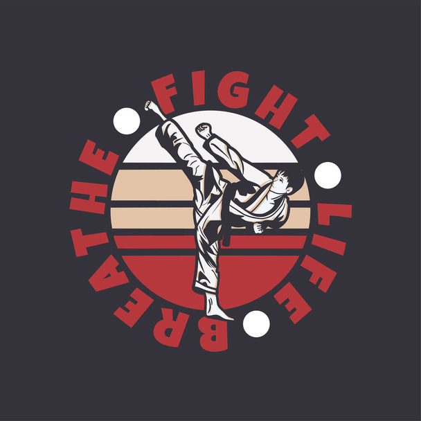logo design kampf leben atmen mit karate martial art artist kick vintage illustration - Vektor, Bild