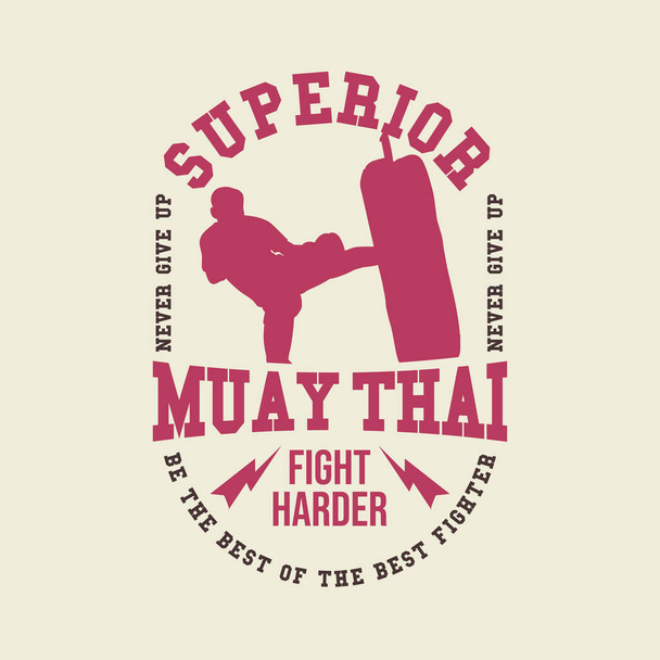 Superior muay thai T-shirt design vintage illustration - Vector, Image
