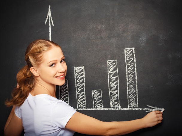 student girl drawing graph on a blackboard  - Photo, Image