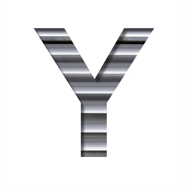 Industrial font. The letter Y cut out of paper on the background of industrial ventilation grates or blinds. Set of steel structures fonts. - Photo, Image