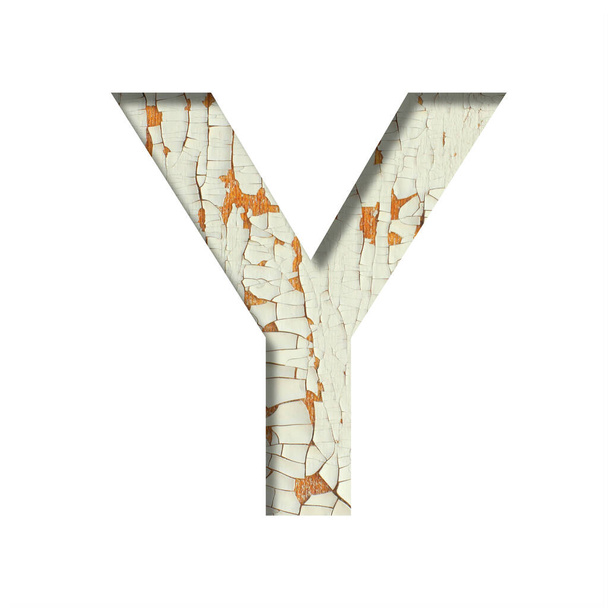 Rustic font. The letter Y cut out of paper on the background of old rustic wall with peeling paint and cracks. Set of simple decorative fonts - Photo, Image