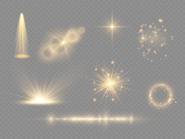 Yellow light effect, dust, flare, explosion, stars - Photo, Image
