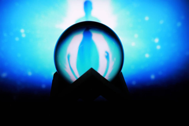 Milky way in magic sphere,Fortune teller,mind power concept. magic ball predictions. mysterious composition. Fortune teller, mind power, prediction concept. copy spac - Photo, Image