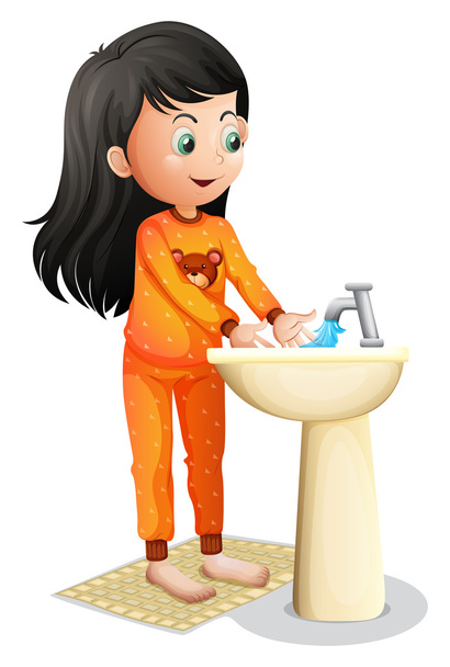 Молодая девушка моет руки
 - Вектор,изображение