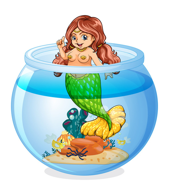 An aquarium with a mermaid - Vector, Image