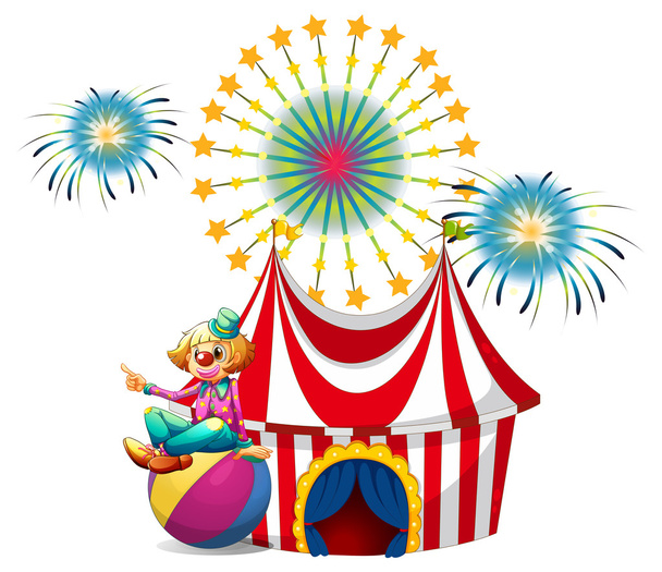 A clown sitting above the ball at the carnival - Vector, Image