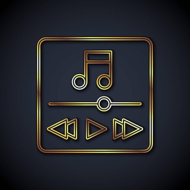 Goldzeile Musikspieler-Symbol isoliert auf schwarzem Hintergrund. Tragbares Musikgerät. Vektor. - Vektor, Bild