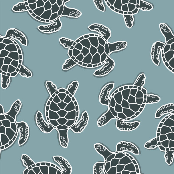 seamless pattern with sea turtles on blue background - Vetor, Imagem