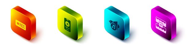 Set Isometric Record button, Music player, Speaker volume and wave equalizer icon. Vector - Vector, Image