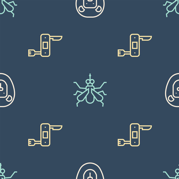 Set line Wild lion, Swiss army knife and Mosquito on seamless pattern. Vector - Vector, Image