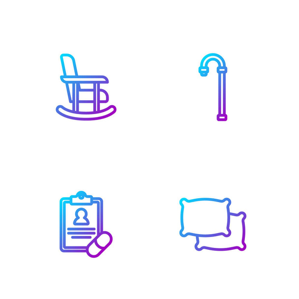 Set line Pillow, Medical prescription, Rocking chair and Walking stick cane. Gradient color icons. Vector - Vector, Image