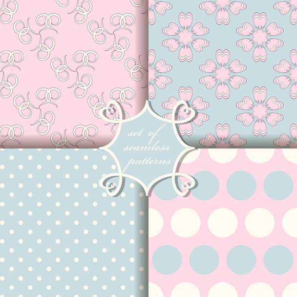 Set of seamless vector paper with abstract decorative shapes, decorative flowers, polka dots pattern - Vector, Image