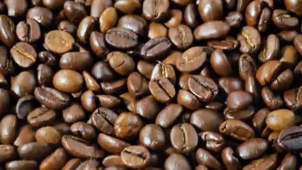grains de café torréfiés rebondissant lentement sur une planche - Séquence, vidéo