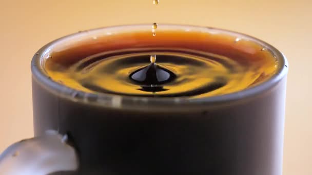 Μια σταγόνα πέφτει σιγά-σιγά στον καφέ σε ένα φλιτζάνι - Πλάνα, βίντεο