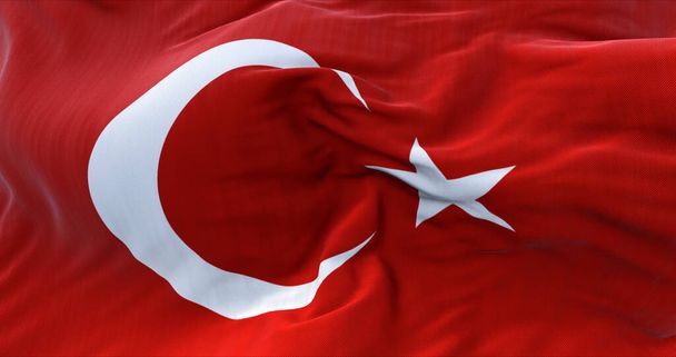 Szczegół flagi narodowej Turcji powiewającej na wietrze. Demokracja i polityka. - Zdjęcie, obraz