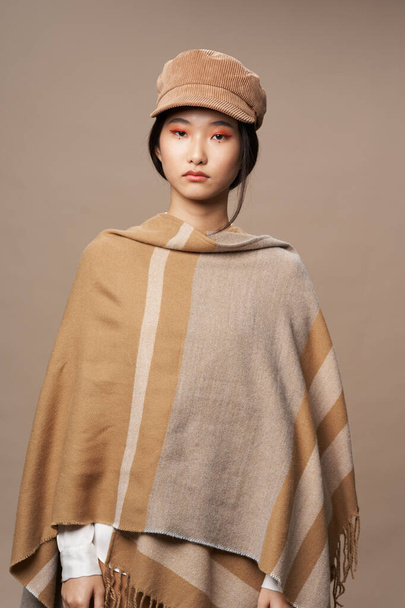 woman asian appearance plaid modern style cosmetics - Valokuva, kuva