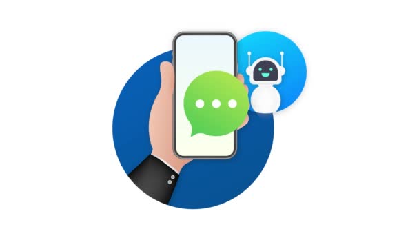 Chat Bot Using on smartphone, Robot Virtual Assistance Of Website Or Mobile Applications. Voice support service bot. Online support bot. Motion graphics. - Footage, Video