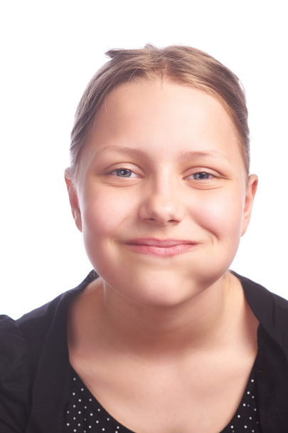 teen girl making funny faces on white background - Foto, afbeelding