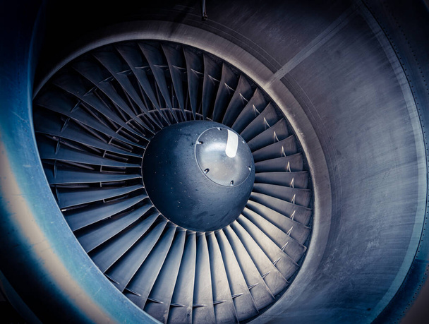 The fan blades of modern airplane turbofan engine - Photo, Image
