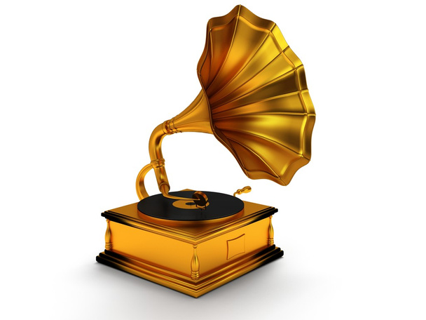 3d gold vintage gramophone isolated on white - Photo, Image