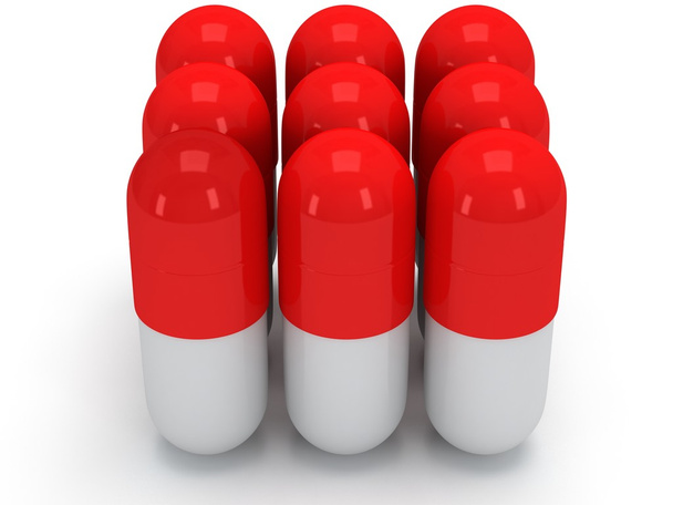 3d medical pills stand like box on white - 写真・画像