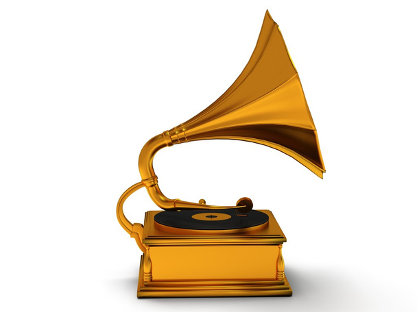 3d gold vintage gramophone isolated on white - Photo, Image