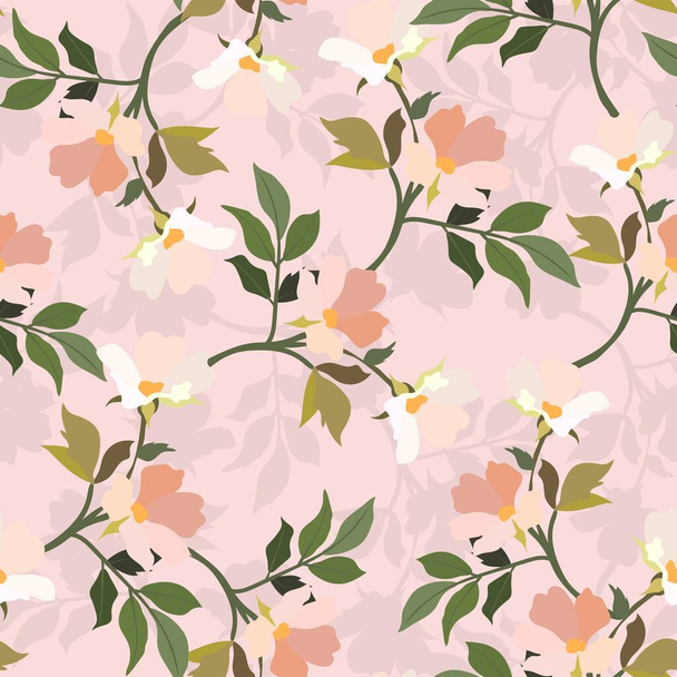 Vintage flowers. Seamless pattern. A branch of a blossoming tree. Flat vector isolated illustration. Pastel colors. - Vektor, obrázek