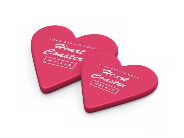 Valentine Heart Coaster 3D Illustration Mockup Scene on Isolated Background - Photo, Image