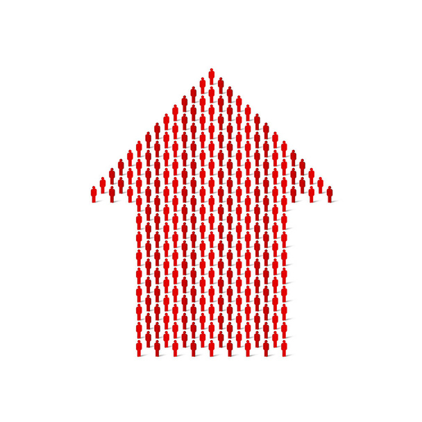 Human crowd in the shape of up arrow. Stick figure red simple icons. Vector illustration - ベクター画像