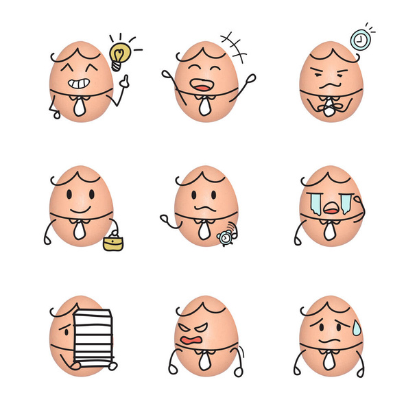 Emoticono de huevo - hombre de negocios acción de dibujos animados lindo para trazar la línea - Foto, Imagen