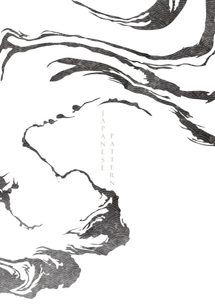 Fondo japonés con Abstract art banner design vector. Textura negra con elemento de línea en estilo vintage. - Vector, imagen