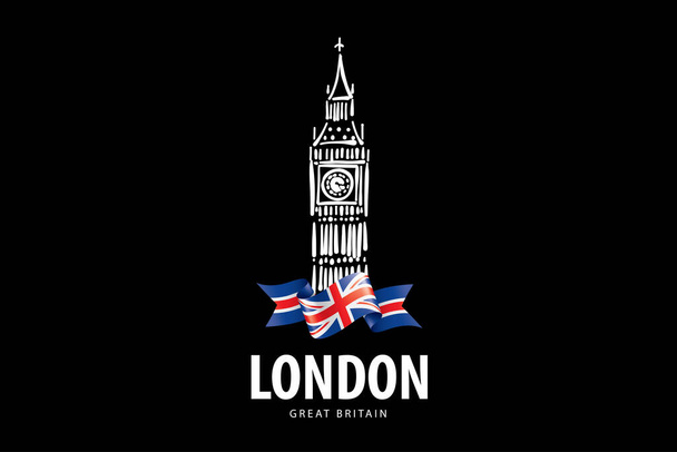 Dibujo vectorial del Big Ben en Londres sobre un fondo blanco - Vector, Imagen
