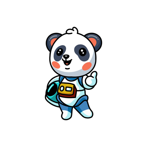 Vector illustration of Cute little astronaut panda cartoon giving thumbs up - Vector, Image