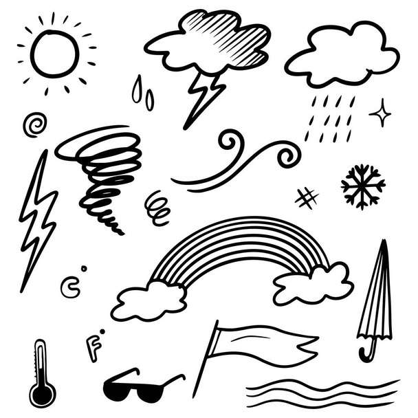 Sammlung handgezeichneter Doodle-Wettersymbole isoliert auf weißem Hintergrund - Vektor, Bild