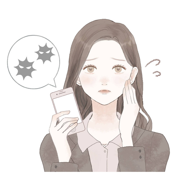 It is a woman in a suit with a smartphone infected with a virus. - Vector, Image