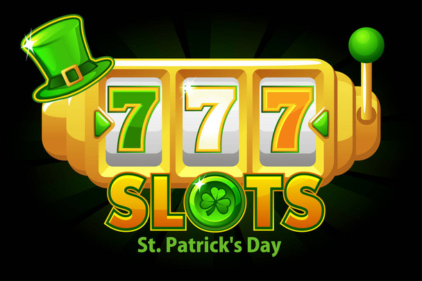 St. Patricks Day Slot Machine, 777 jackpot symbole pour ui jeu. - Vecteur, image
