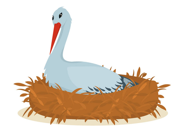  vektor illusztrációja egy gólya ül egy fészekben, elszigetelt fehér alapon - Vektor, kép