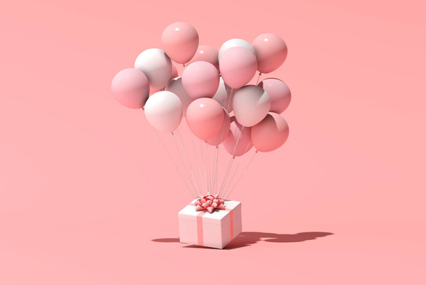 3D rendering of gift box and balloons. Minimal concept. - Valokuva, kuva