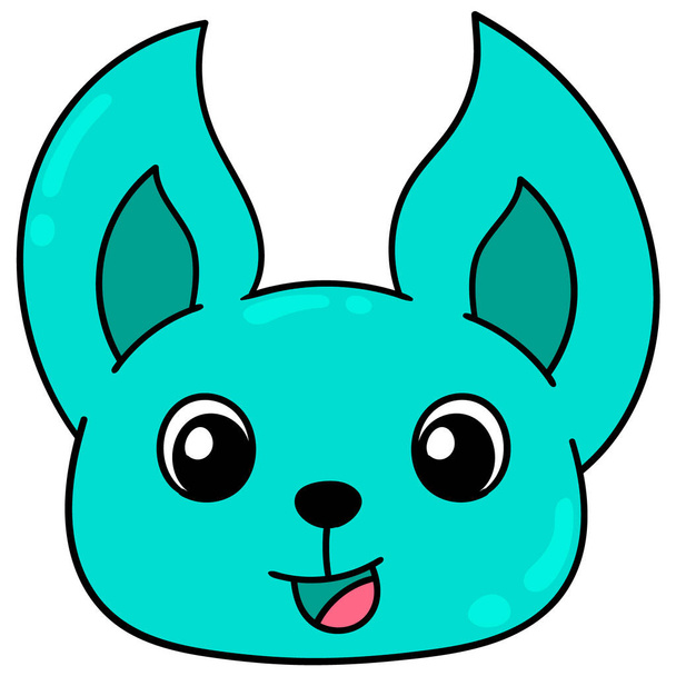 blue cat head funny happy laughing face, doodle icon drawing - Вектор,изображение